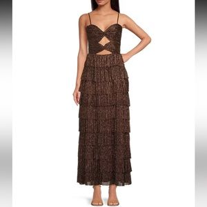 TIK TOK VIRAL: GB Grace Metallic Plisse Sweetheart Neck Cut-Out Tiered Dress
